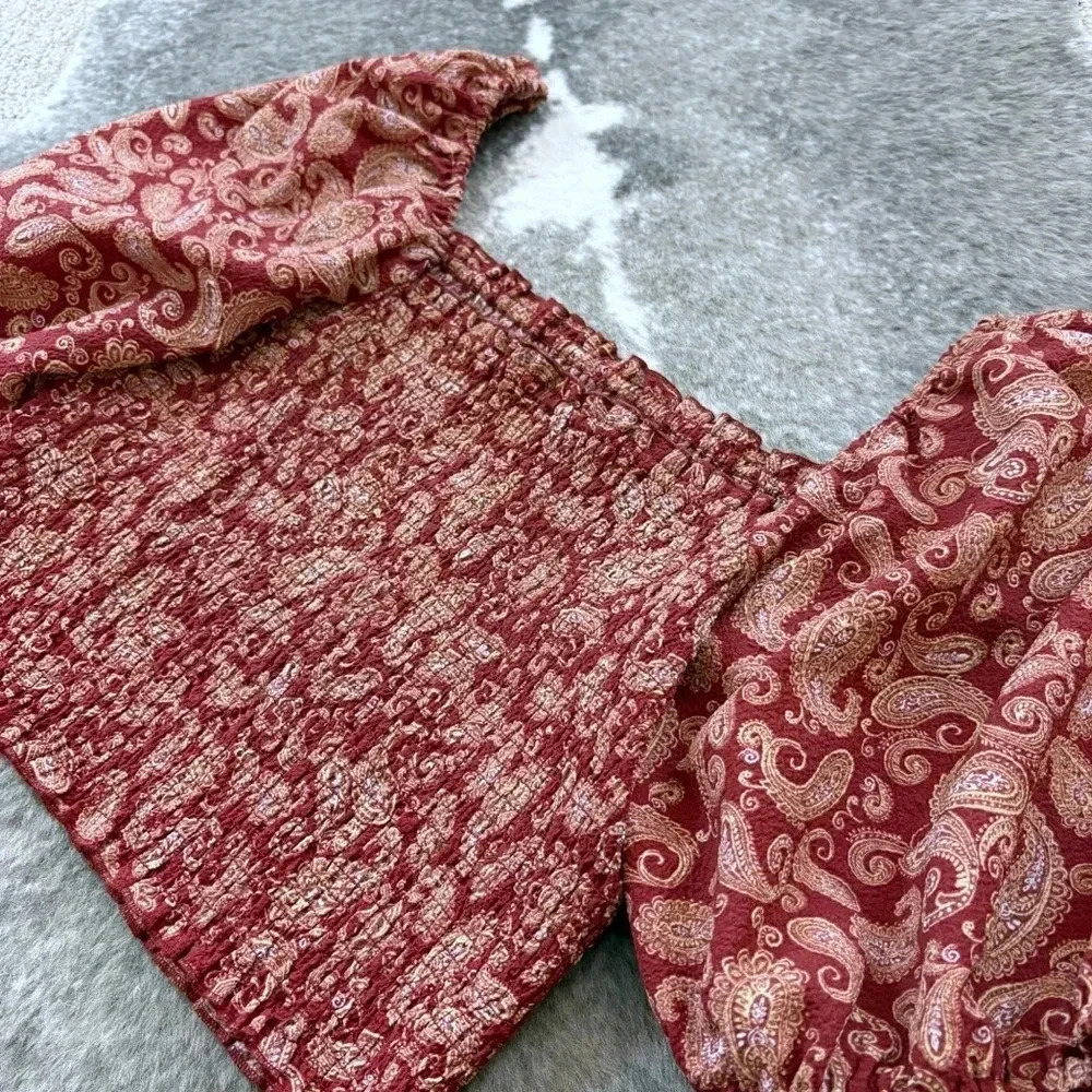 NWT Express Paisley Puff Sleeve Smocked Crop Top - Picture 7 of 11